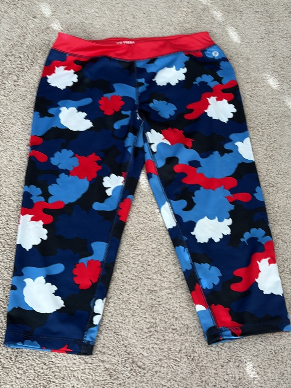 Joe Fresh Red, Blue, White Camo Capri Leggings